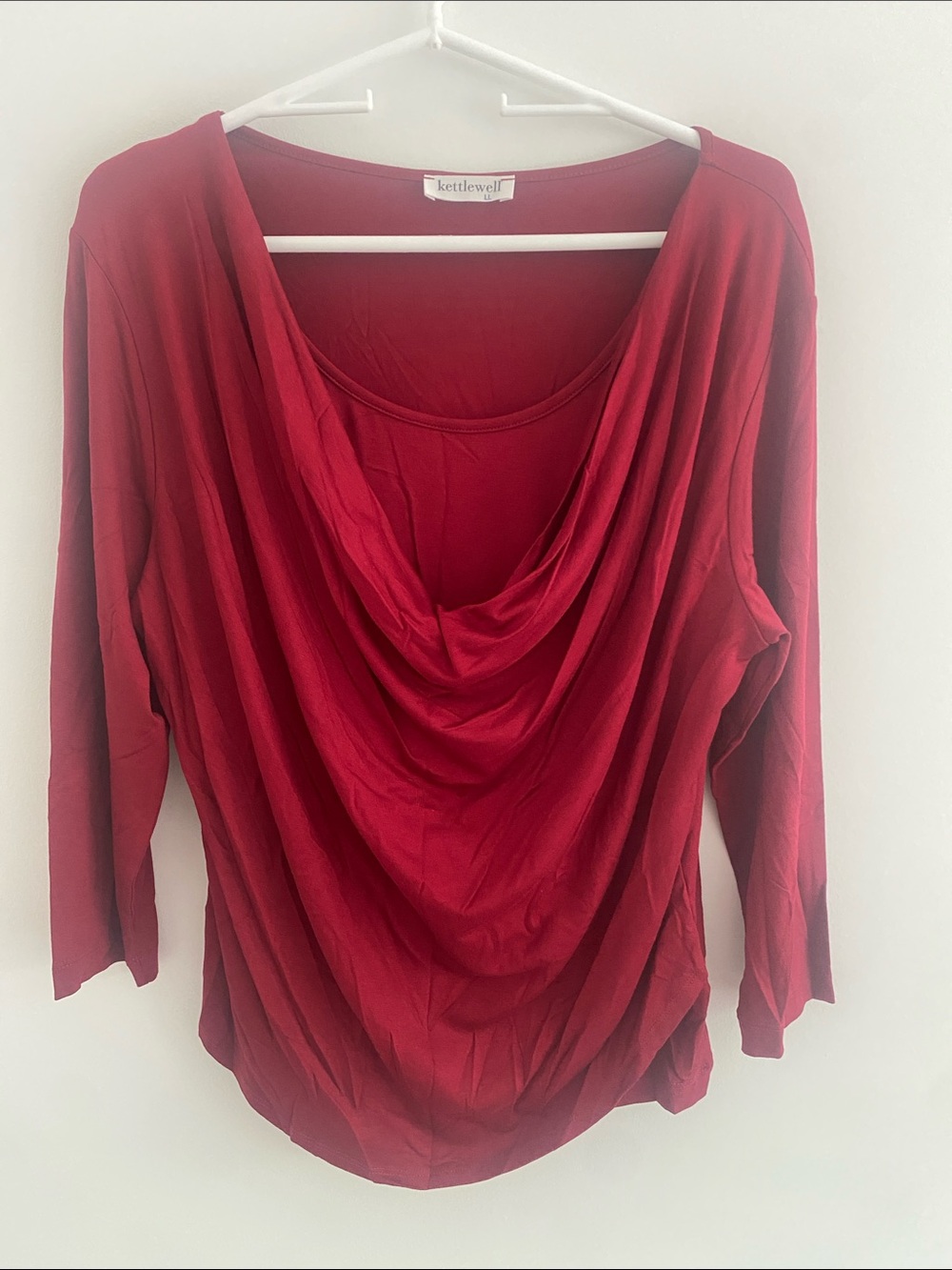 Kettlewell Cowl Front 3/4 Sleeve High Neck Jersey Top Morello Cherry 12